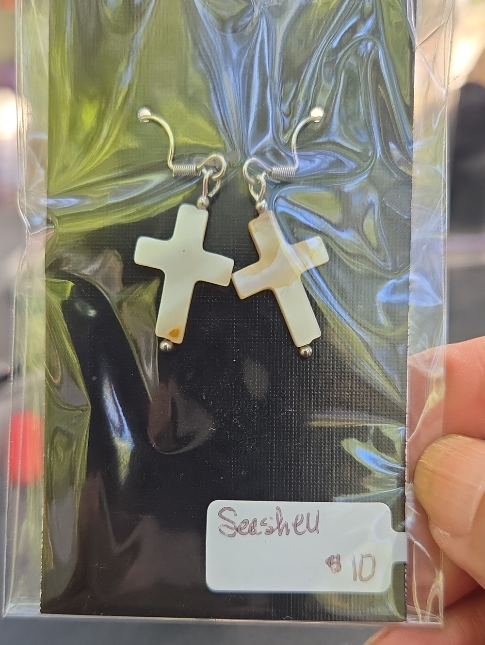 Cross Drop Earrings - White Shell Crosses: G